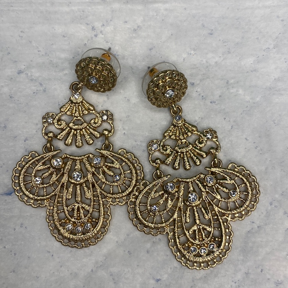 Gold with faux diamond dangle earrings